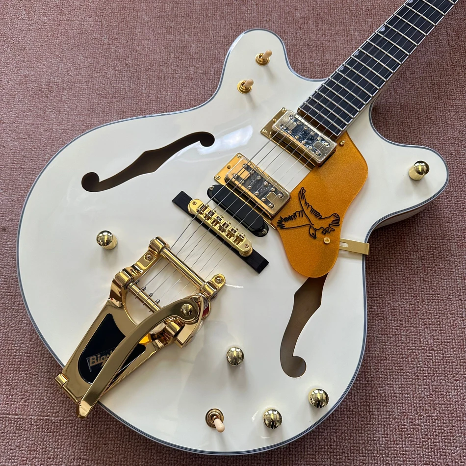 

Made in China, cream colored electric guitar, Double Convex Surface, Tune-o-Matic Bridge, F-hole guitar, free shipping