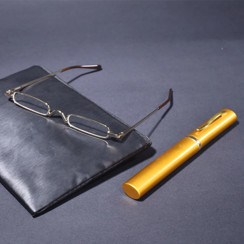 Gold Elegant Metal Frame Ultra-thin Men Women Reading Glasses Portable Mini Reading Presbyopia Eyeglasses with Box