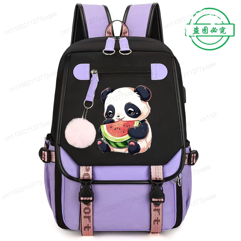 

Kawaii Panda Eating Watermelon Fashion Trend Backpack Teenager Backpack for Women Junior High School Bookbags Student Bagpack