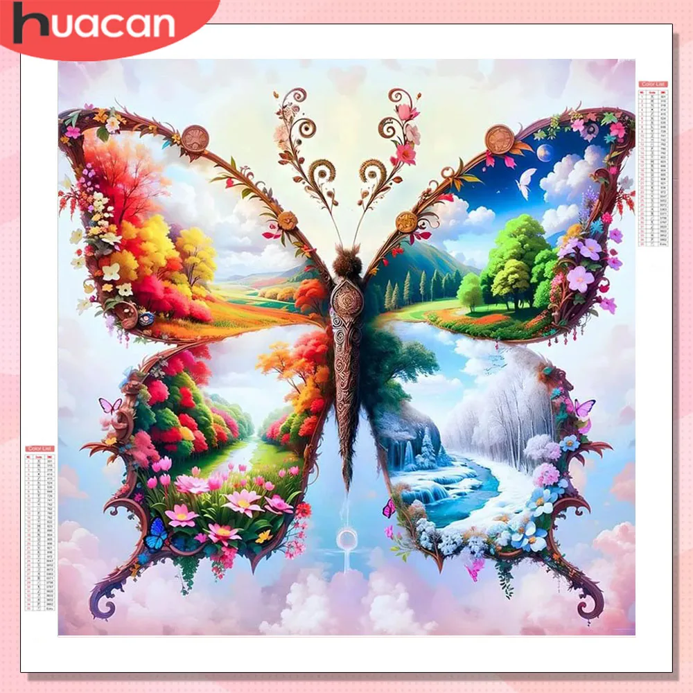 HUACAN Diamond Painting Neue Kollektion Schmetterling Tier Diamant-Mosaik Jahreszeiten-Landschaft Harz Quadratische Steine Komplettsets