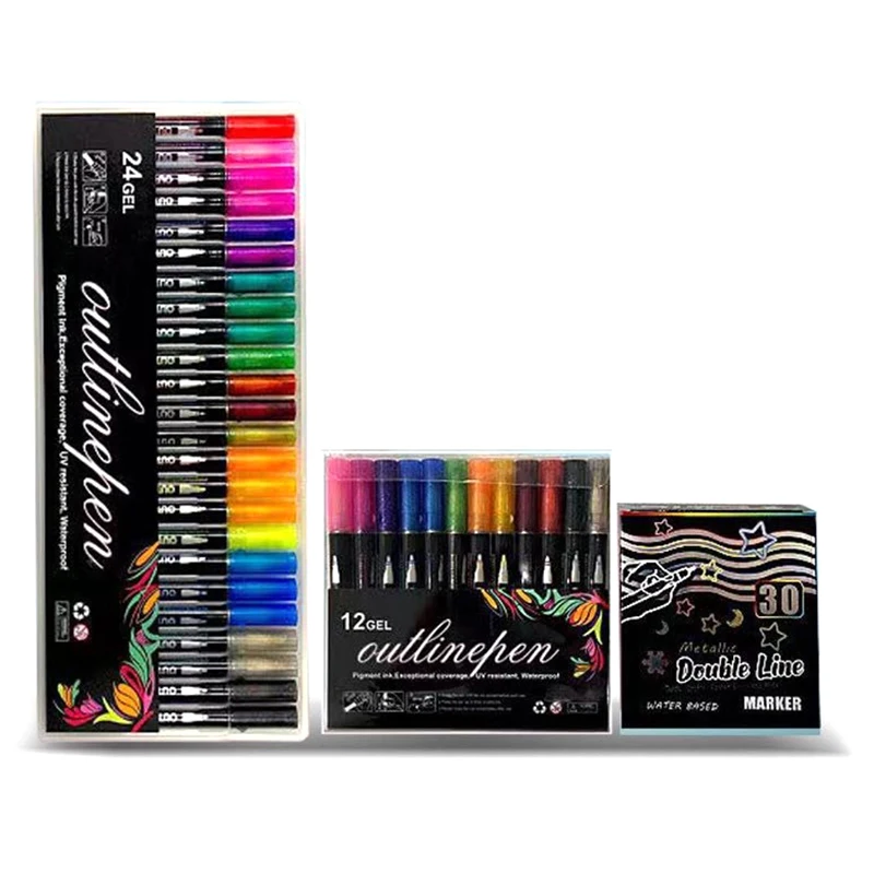 8/12/24/36 Colors Double Line Outline Pens,Self-Outline Metallic Markers Glitter Writing Drawing Pens For Christmas Card Writing