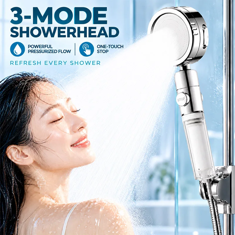 3 Modes Booster Handheld Shower Head Bathroom Large Panel Water Purifying Showerhead With Filter Element