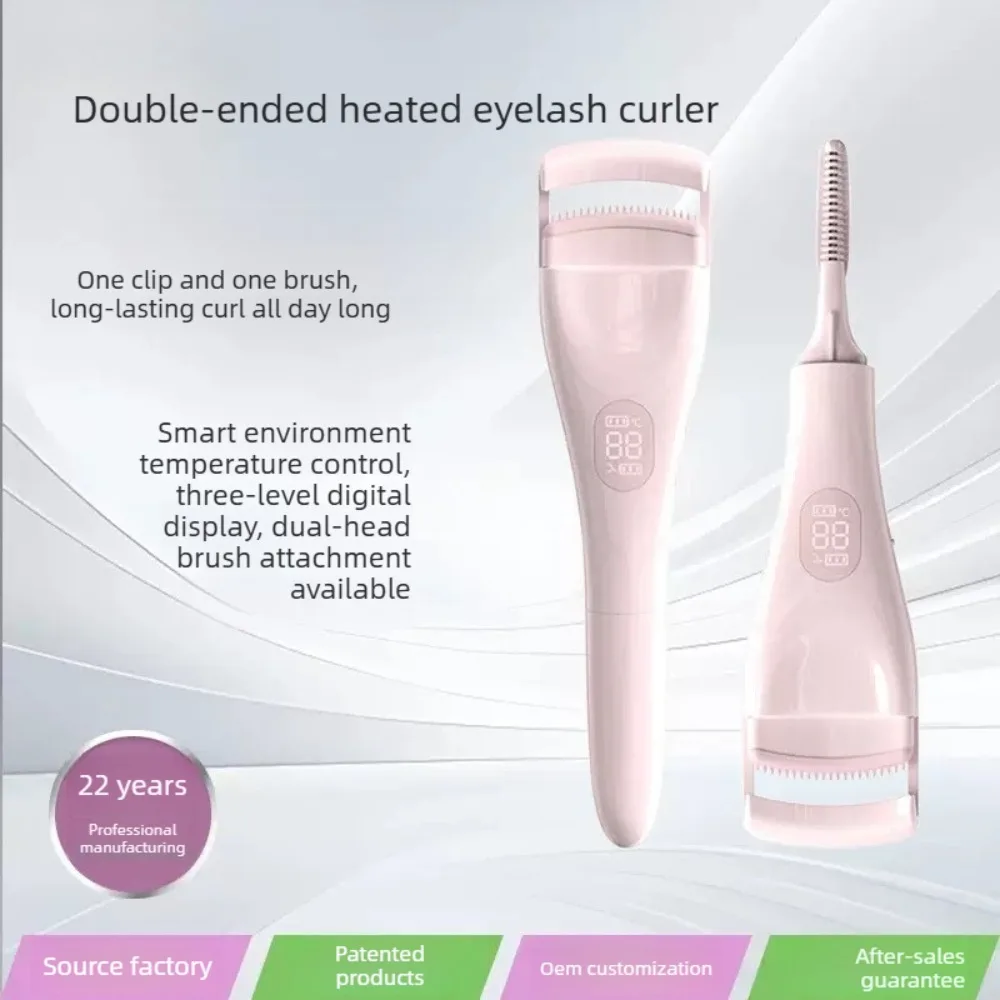 Electric heated eyelash curler with digital temperature control long-lasting shaping dual-head 2-in-1 portable eyelash curler