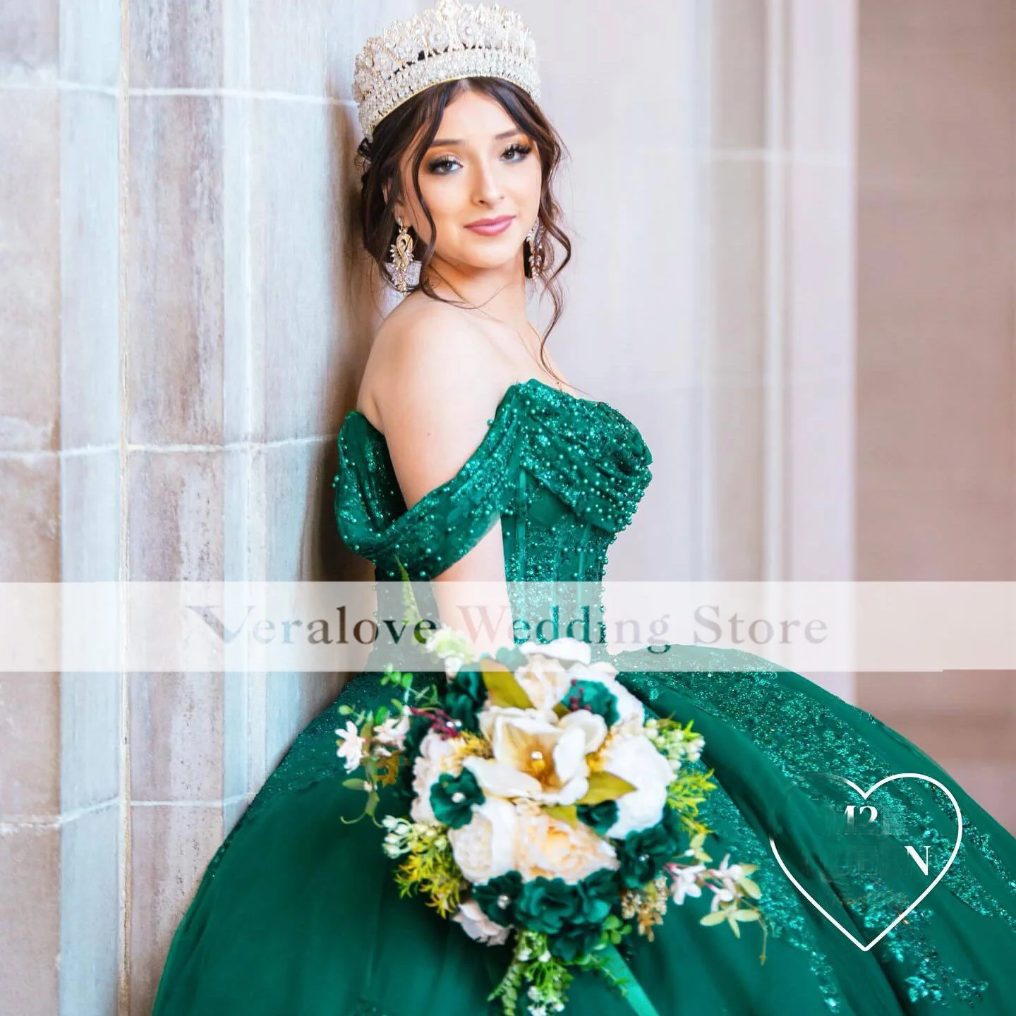 Vestidos De quinceañera verde modesto, apliques sin hombros, Vestidos De fiesta De cumpleaños para niñas mexicana De 15 Años