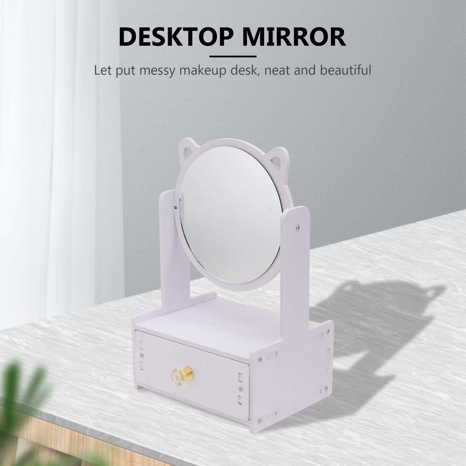 Make-upspiegel opbergdoos meisje desktop roterende 360 graden ladestijl helder glad oppervlak make-upspiegel