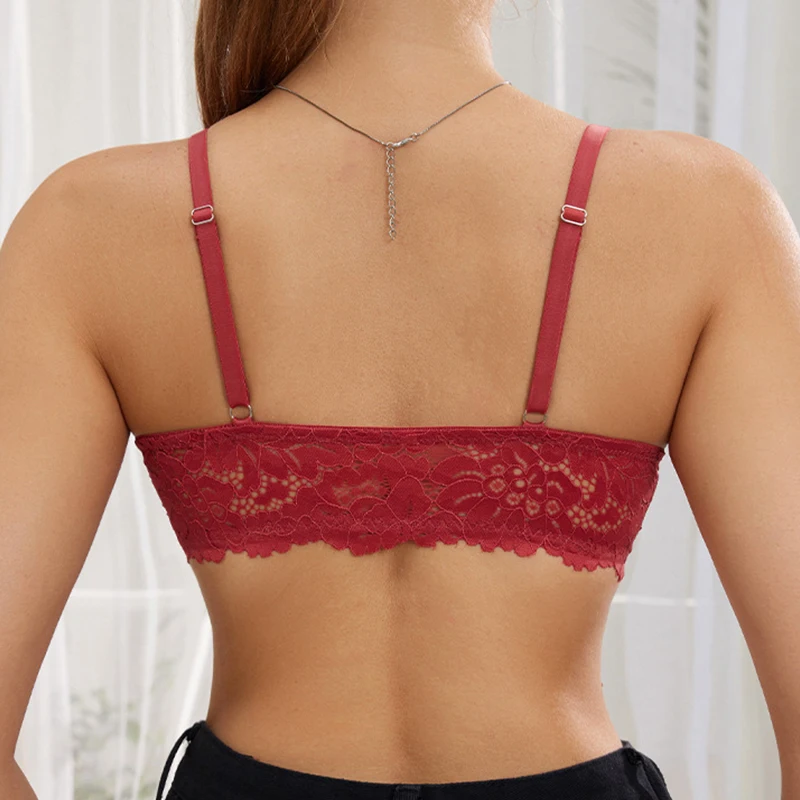 CINOON Women's Lace Push Up Bra Front Closure Deep V Brassiere Soft Delicate French Lingerie Comfortable Alluring Bralette