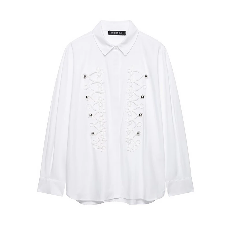 

YENKYE New 2026 Women Lapel Collar White Shirt Relax Fit Long Sleeve Office Casual Blouse Daily Wear Tops