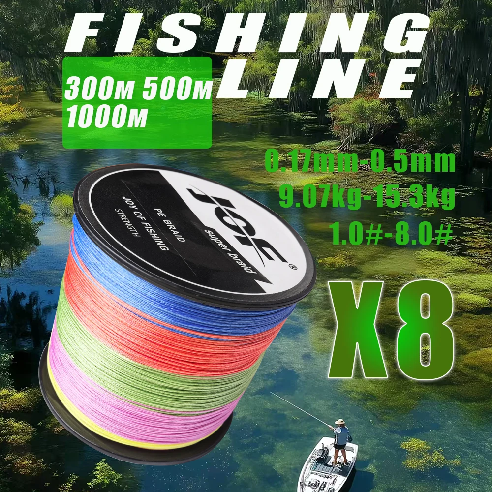 JOF Angelschnur geflochten X8 Strang 300M Angelzubehör PE Multifilament Karpfenangel-Ausrüstung für Salzwasser und Süßwasser