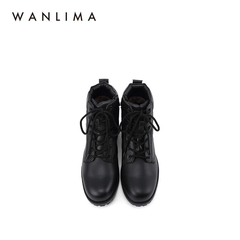 Wanlima Winter POLICE Thermal Shoes Mens Combat Midi Boot Women Leather Martin Boots