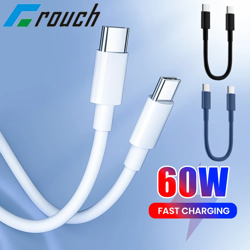 Crouch 30CM Short Cable USB Type C To Type C 60W Fast Charging USBC To C Data Cable For iphone 15 16 Android Power Bank Cord