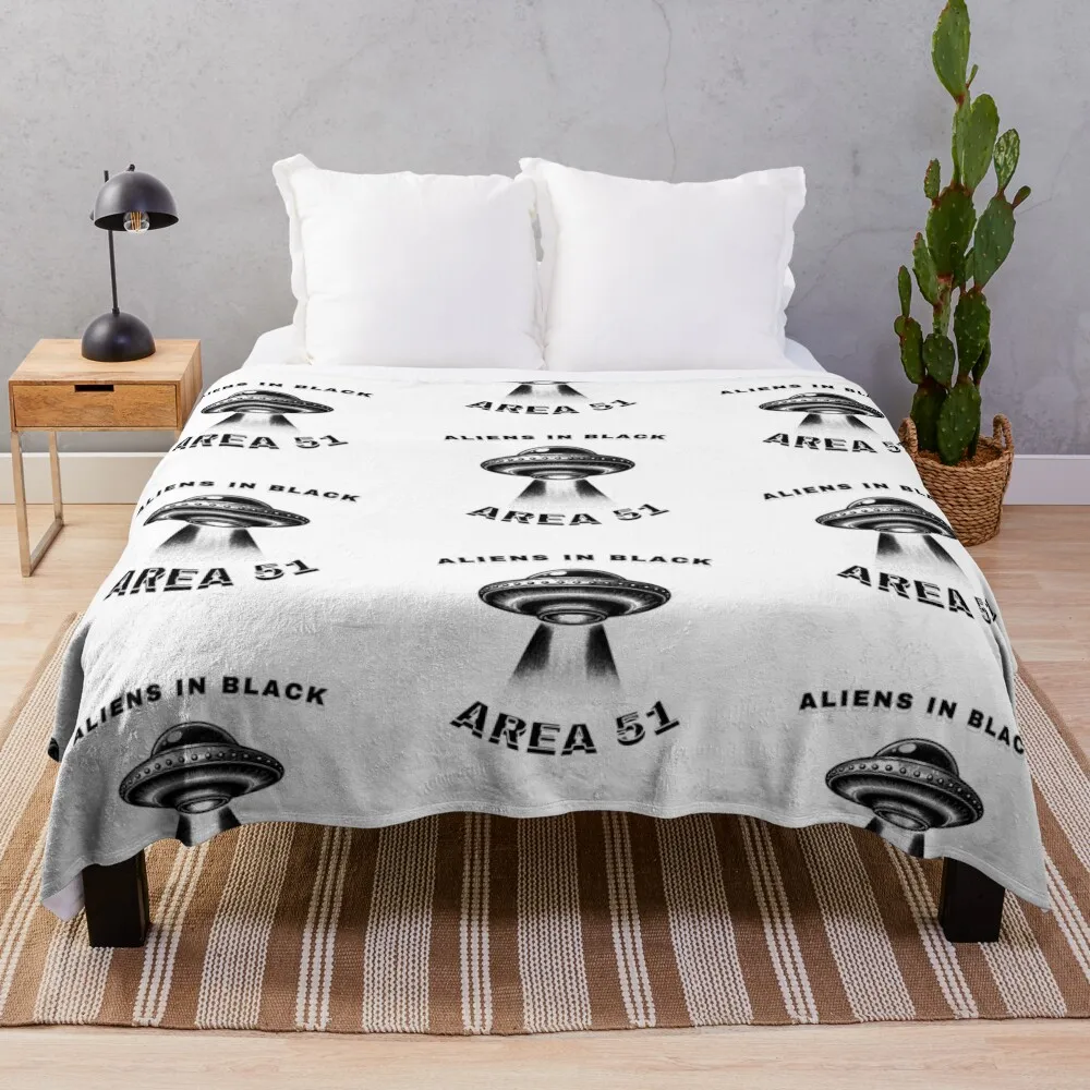 

Aliens in Black Space UFO MIB Area 51 Throw Blanket Multi-Purpose Summer Stuffeds Blankets