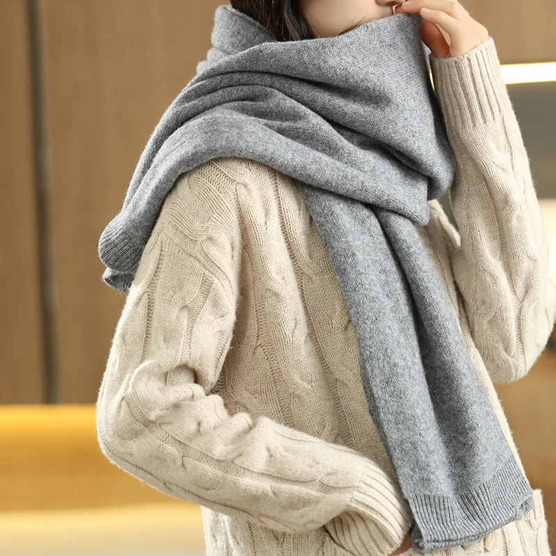 100% Merino Wool New Fashion Spring Cardigan Women\'s Elegant Soft Knit Shawl Korean Style Shawl Loose Solid Color Scarf