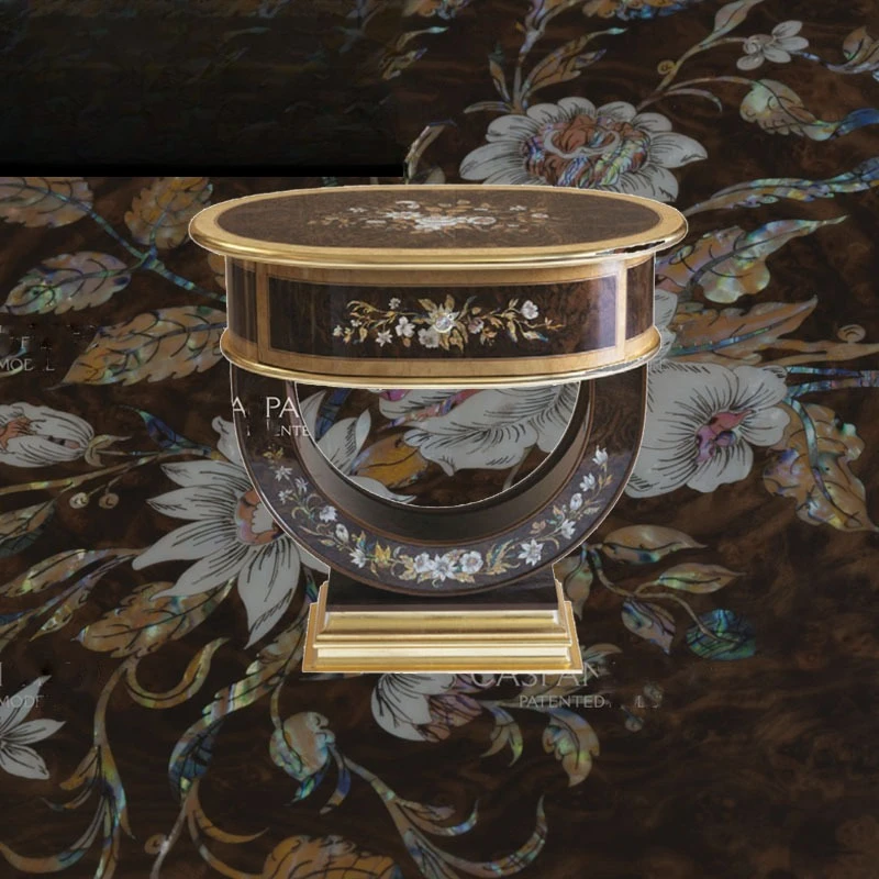 Solid wood shell inlaid edge a few corners mahogany solid wood small coffee table phone a few round sofas