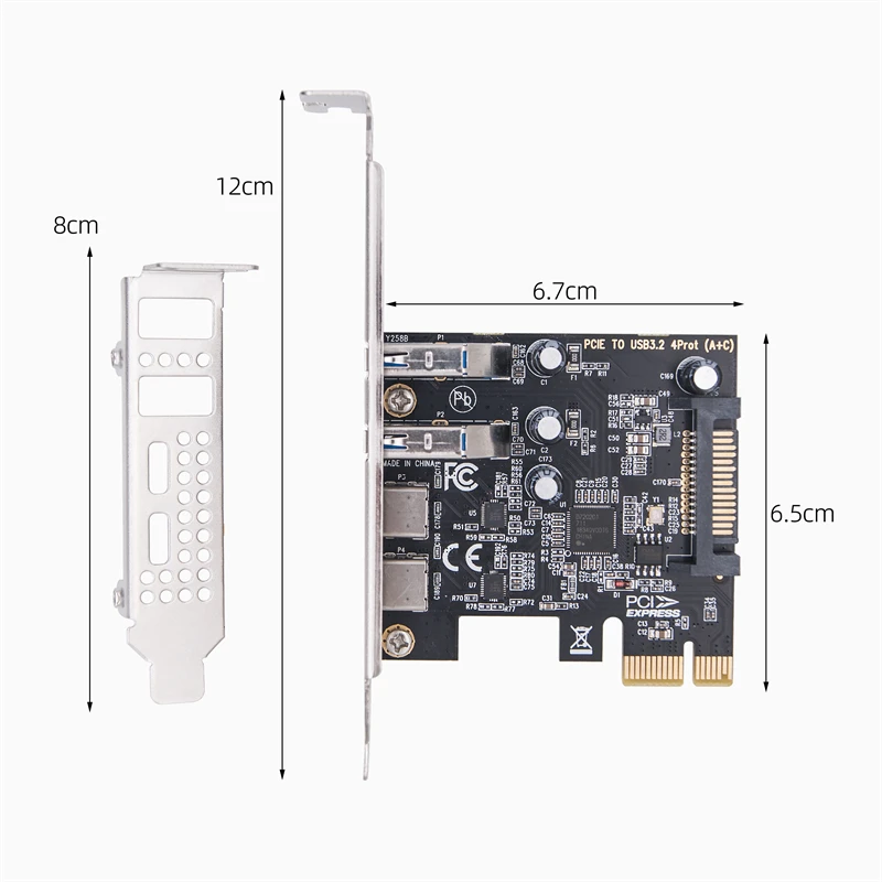 Type C USB 3.2 Gen1 5Gbps PCIE Card Hub USB 3.0 PCI Express Board 2*USB A Port+2*Type-C Port/USB3.2 PCI-E Expansion Card Adapter