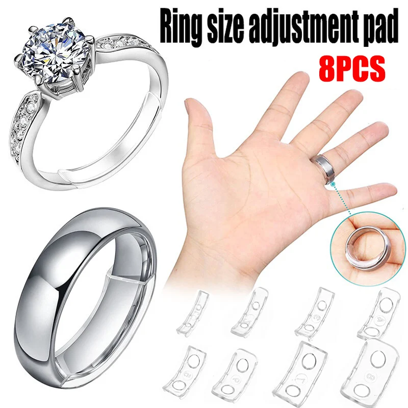 8Sizes Silicone Invisible Ring Size Adjustment Resizer Loose Rings Reducer Ring Sizer Fit Any Rings Jewelry Tools Tightener