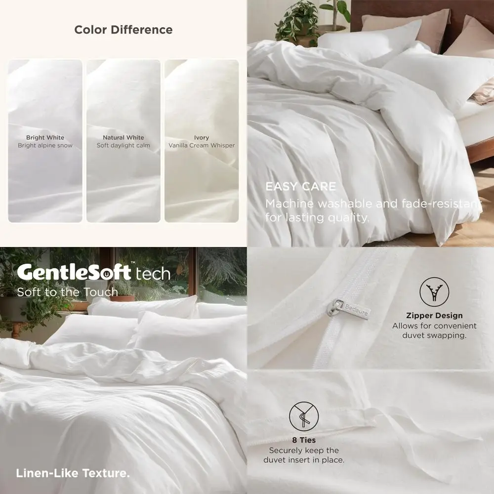 

Пододеяльник из 100% стираного хлопка Cal King - Натуральный белый минималистичный хлопковый пододеяльник, льняной, как текстурированный - GentleSoft ™ Обычный Си