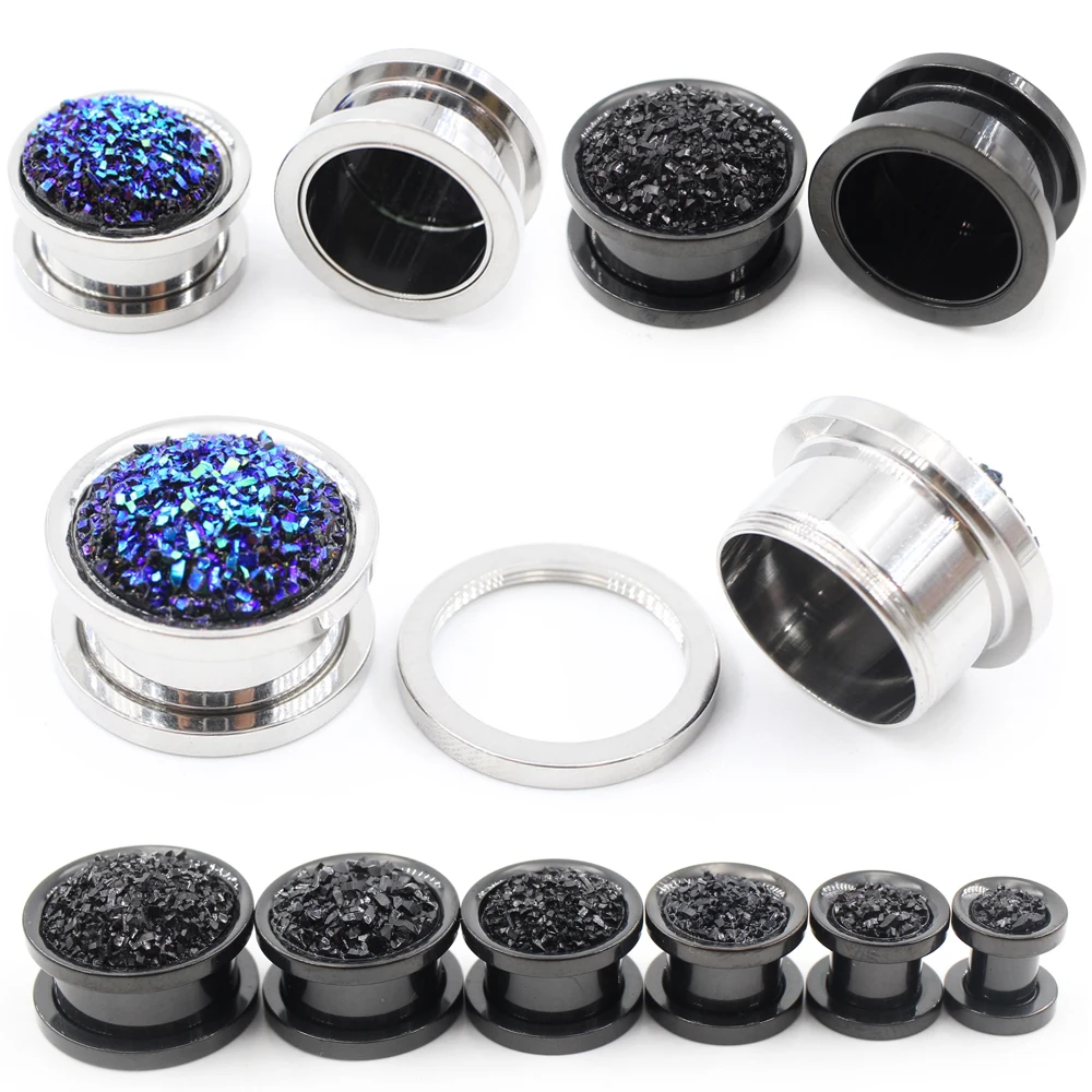 Alisouy 2PCS 6mm-16mm New Resin Crystal Stainless Steel Ear Tunnels Plug Expander Stretcher Gauge Earrings Piercing Body Jewelry