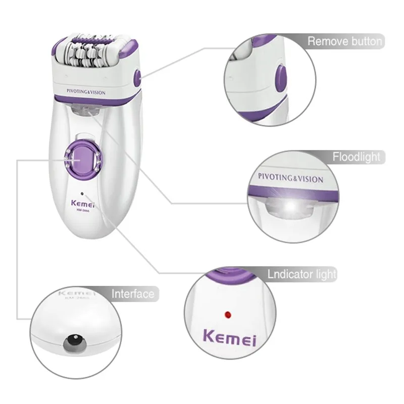 3in1 Electric Women Epilator Female Shaver Leg Body Hair Removal Lip Chin Depilatory Lady Bikini Trimmer Facial Hair Remover