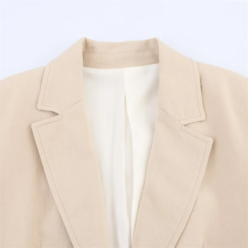 Guobioziy Women's Slim-Fit Linen-Blend Blazer 2026 Spring-Autumn New French Casual Fashion Trend for Daily Commute-Street Style