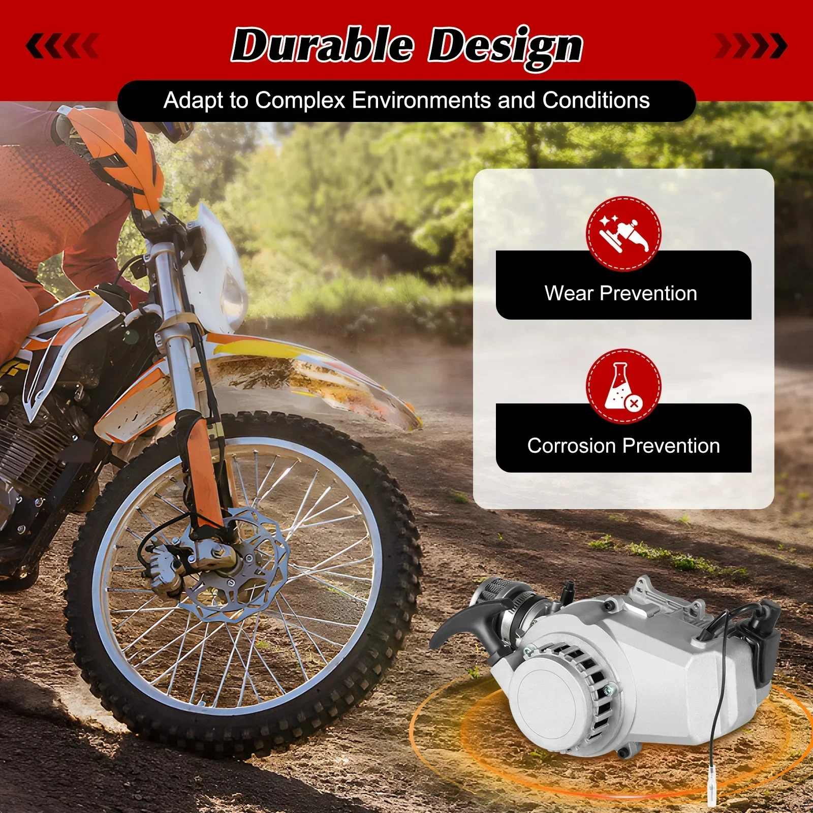 Engine, 49CC 2-stroke Single Cylinder Mini Engine Air Forced Cooling W/ Fuel Tank for Pocket Bike Mini Dirt Bike ATV Scooter