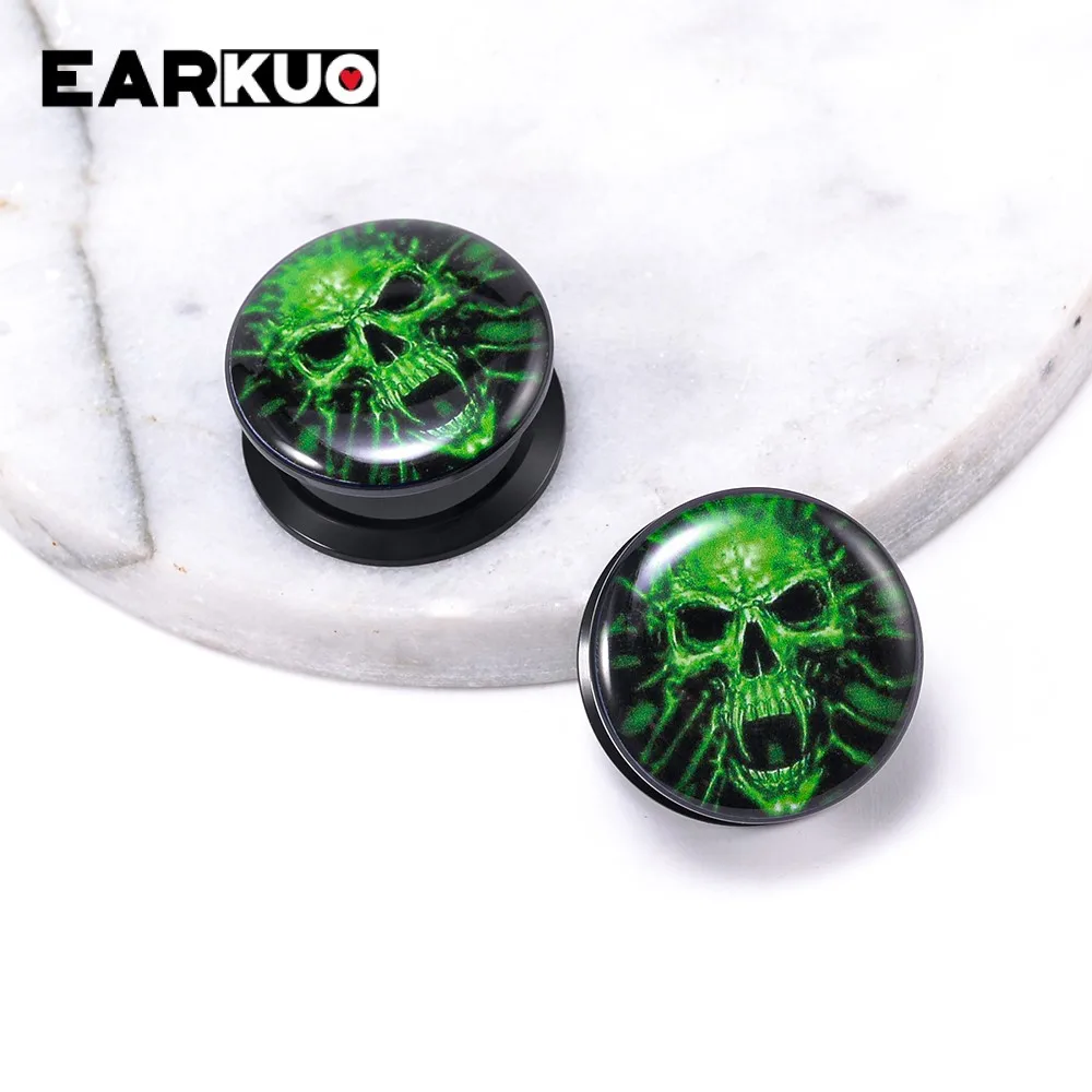 EARKUO Fashion Acrylic Skull Girl Ghost Whale Ear Plugs Body Piercing Jewelry Tunnels Earring Gauges Expanders Stretchers 2PCS