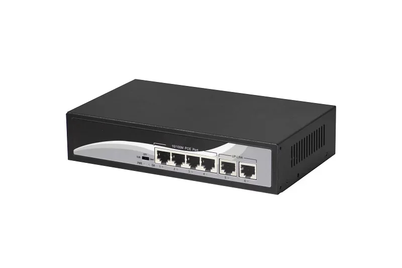 6-port 10/100M switch, yang 1-4 port mendukung POE, IEEE 802.3af standar internasional, built-in total power 65W