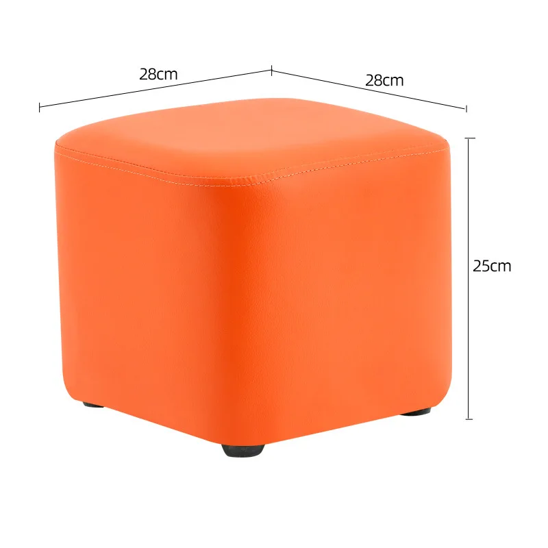 Modern Creative Square Leather Stool Solid Wood Low Coffee Table Ottoman Fashionable Metal Frame
