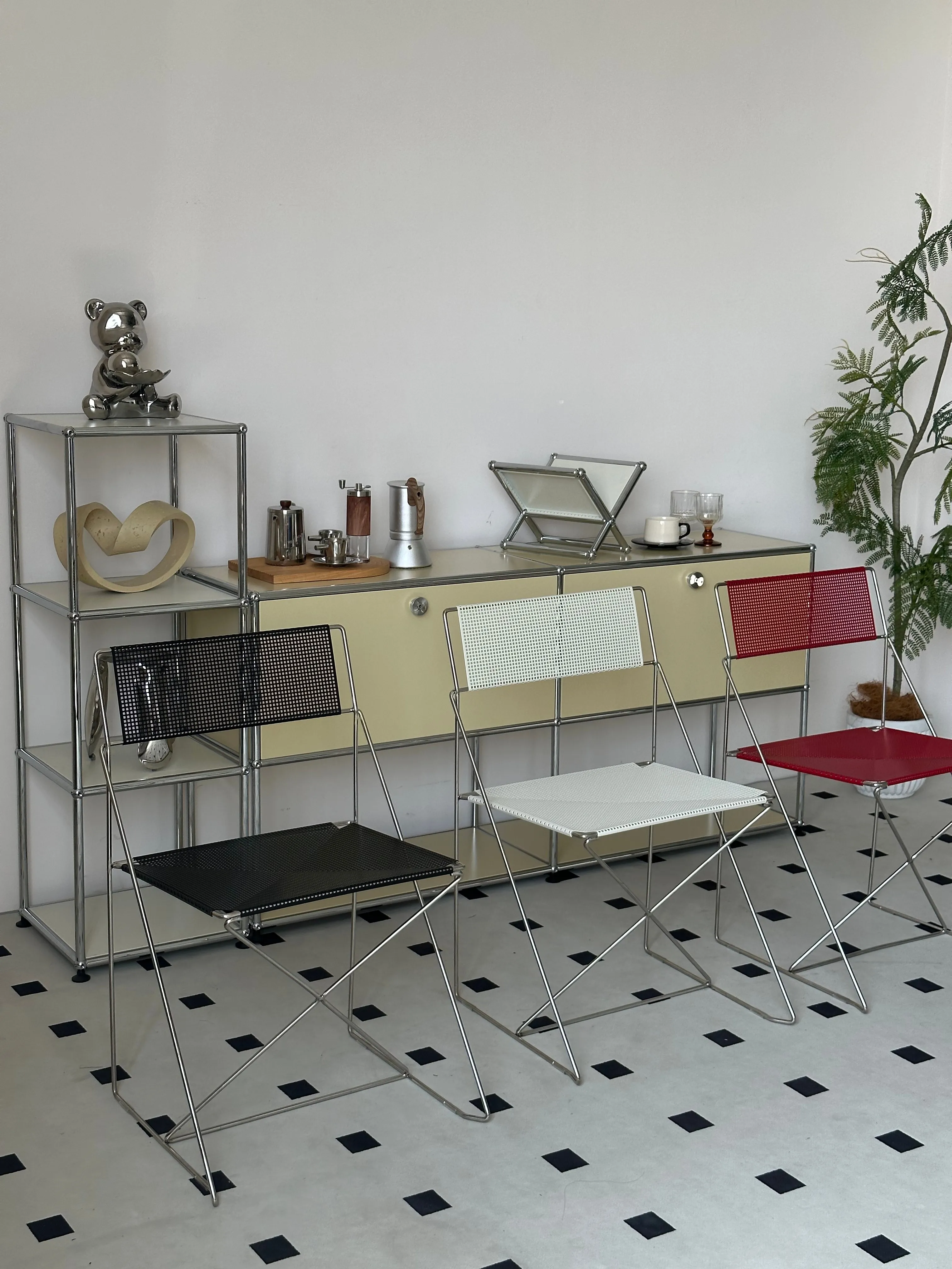 *s forBauhaus Classic Furniture in 1997 Nordic Danish Designer Chrome Plated Steel Geometric Lines Chairs &