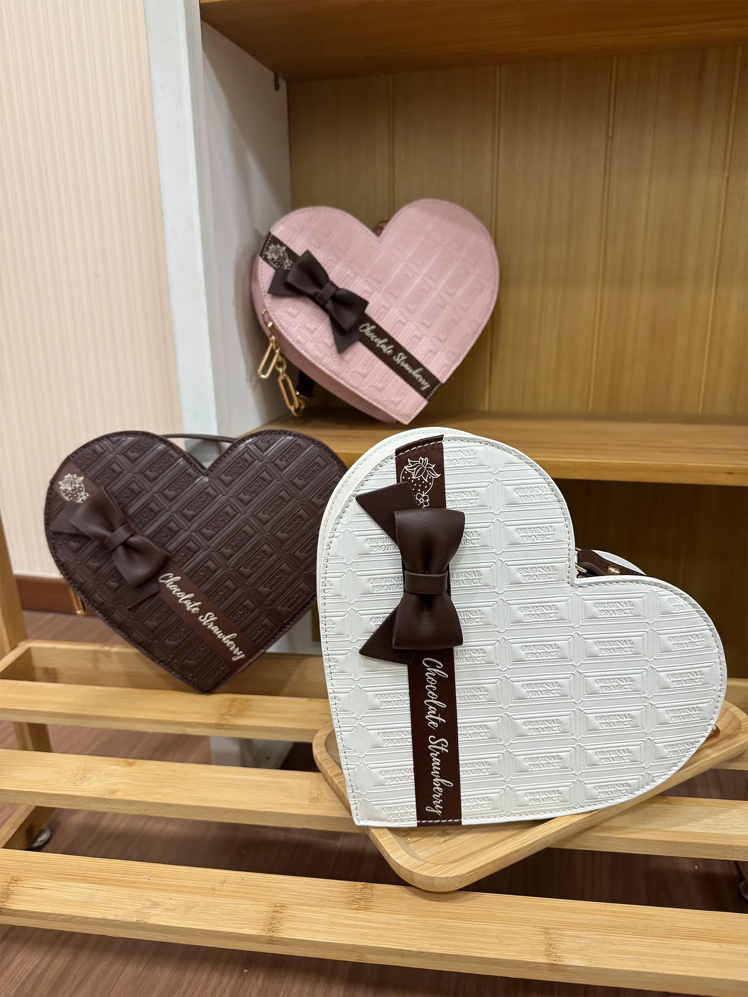 Japanese Original Sweet Lolita Bow Shoulder Bags Women's Lo Bag Heart-shaped Strawberry Small Square Bag Diagonal Span Portable