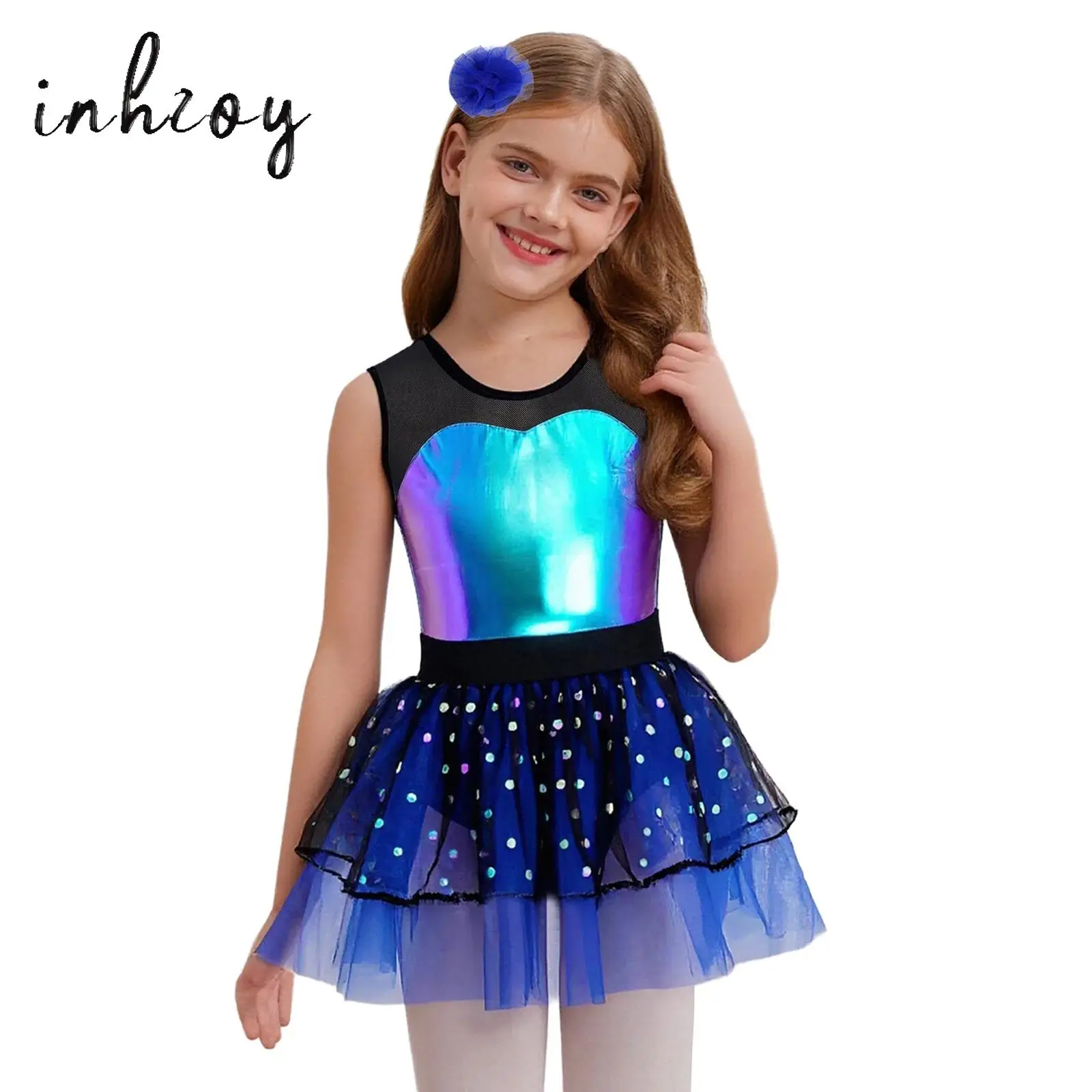 أطفال بنات الباليه توتو فستان الجمباز يوتار لامع لامع صد مودن رقص الجاز أداء زي راقصة الباليه Dancewear