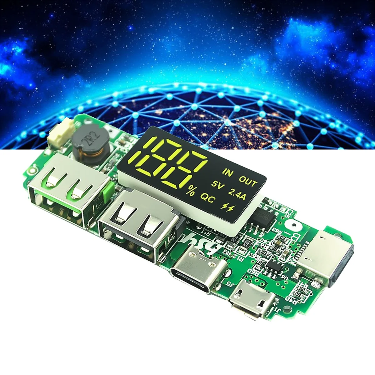 18650 Lithium Battery Digital Display Charging Module 5V 2.4A Three Charging Port with Display Boost Module