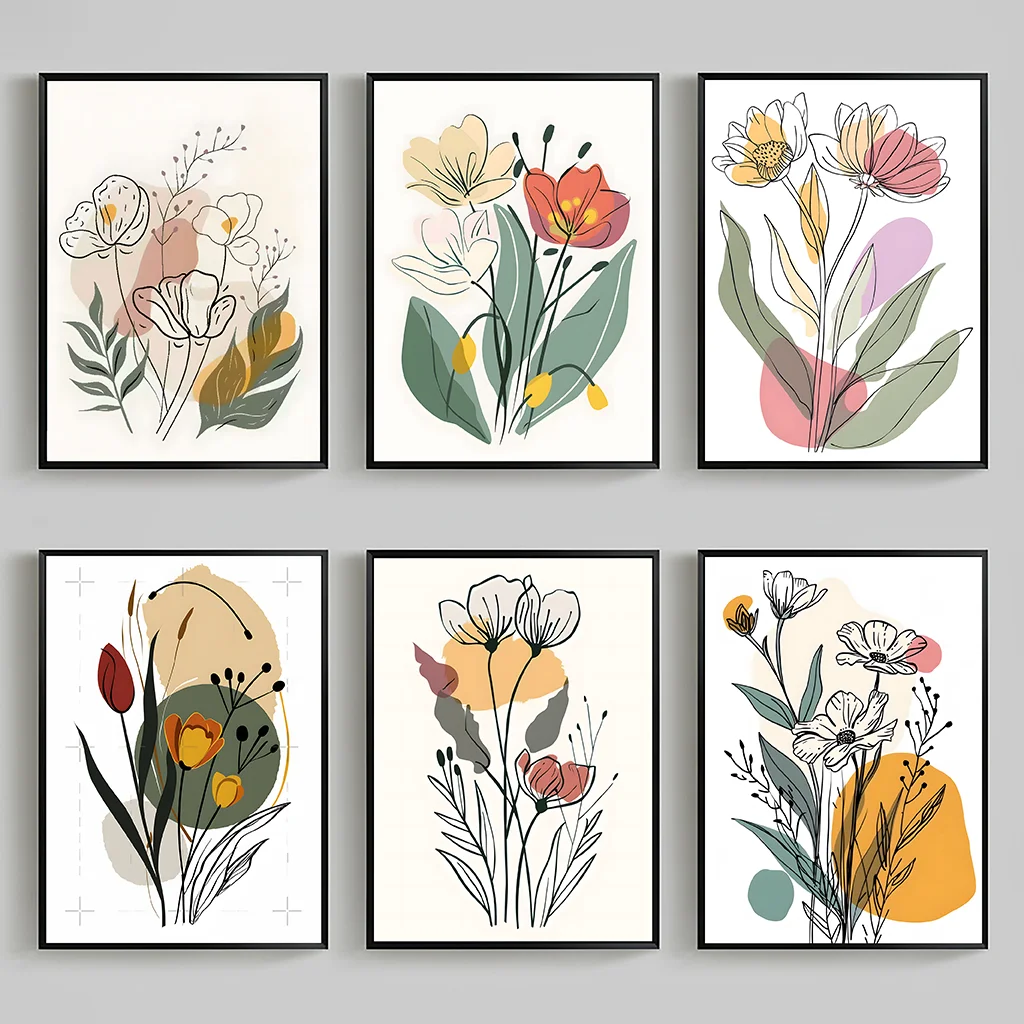 

Boho Floral Wall Art, Abstract Line Art Canvas Painting, Minimalist Botanical Poster Print for Bedroom Living Room Wall Decor