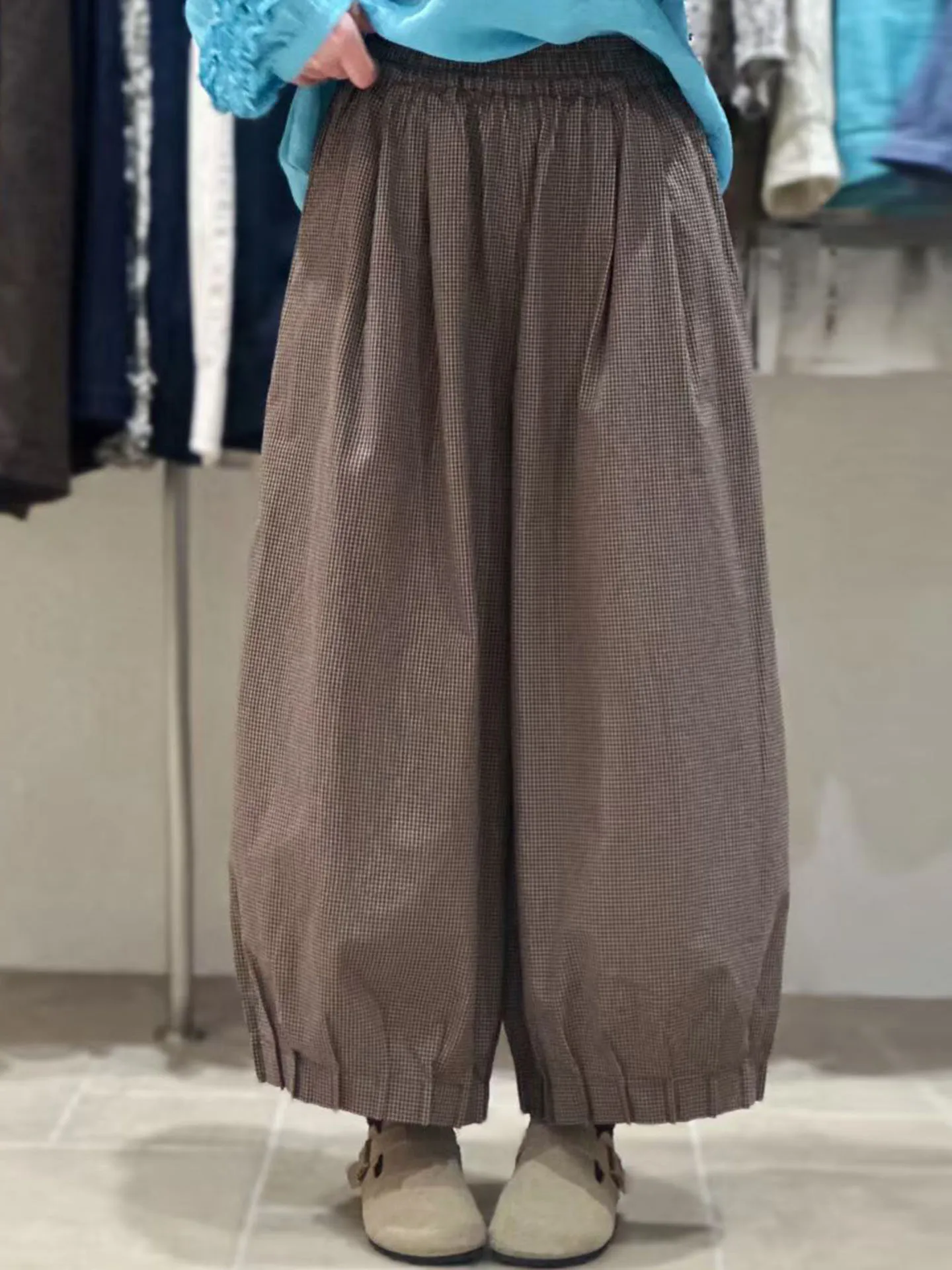 

Ретро-брюки в японском стиле, свободного кроя, из хлопка, в клетку, с широкими штанинами, повседневные, для женщин, весна-лето, новинка