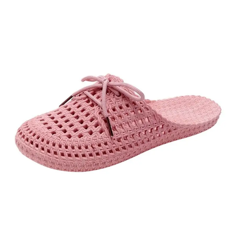 Summer Slippers Shoes Woman 2022 Closed Toe Breathable Flip Flops Hollow Out Lace Up Summer Outdoor Beach Slides Flats Pink Rome