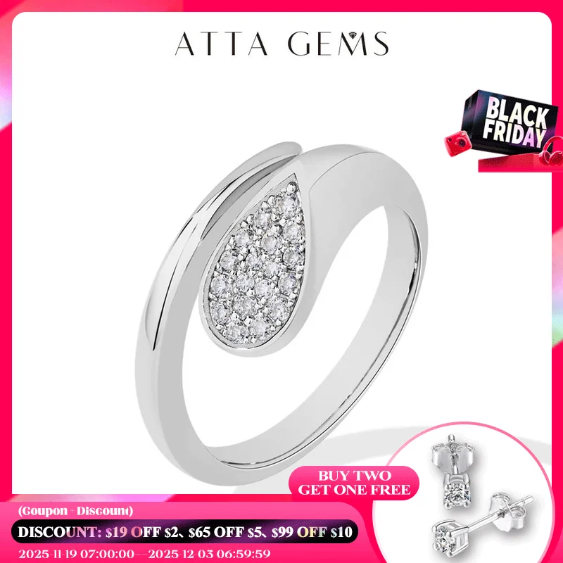 

ATTAGEMS New Retro Simple Adjustable Moissanite Ring for Women DVVS1 S925 Sterling Silver Engagement Birthday Party Jewelry Gift
