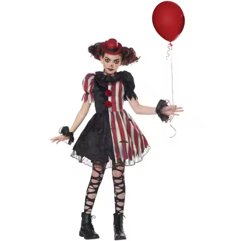 Children Halloween Scary Clown Cosplay Performance Costume Girls Funny Joker Dress for Theme Party Carnival