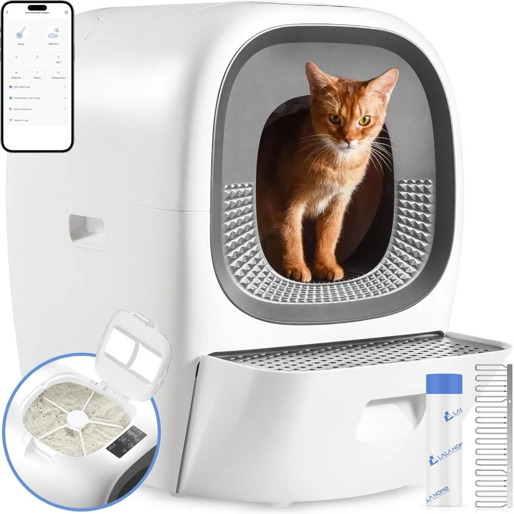 

Auto Self-Refill Cat Litter Box ，Automatic Cat Litter Box Self Cleaning Litter Box for Multiple Cats, Odor-Removal/App Control