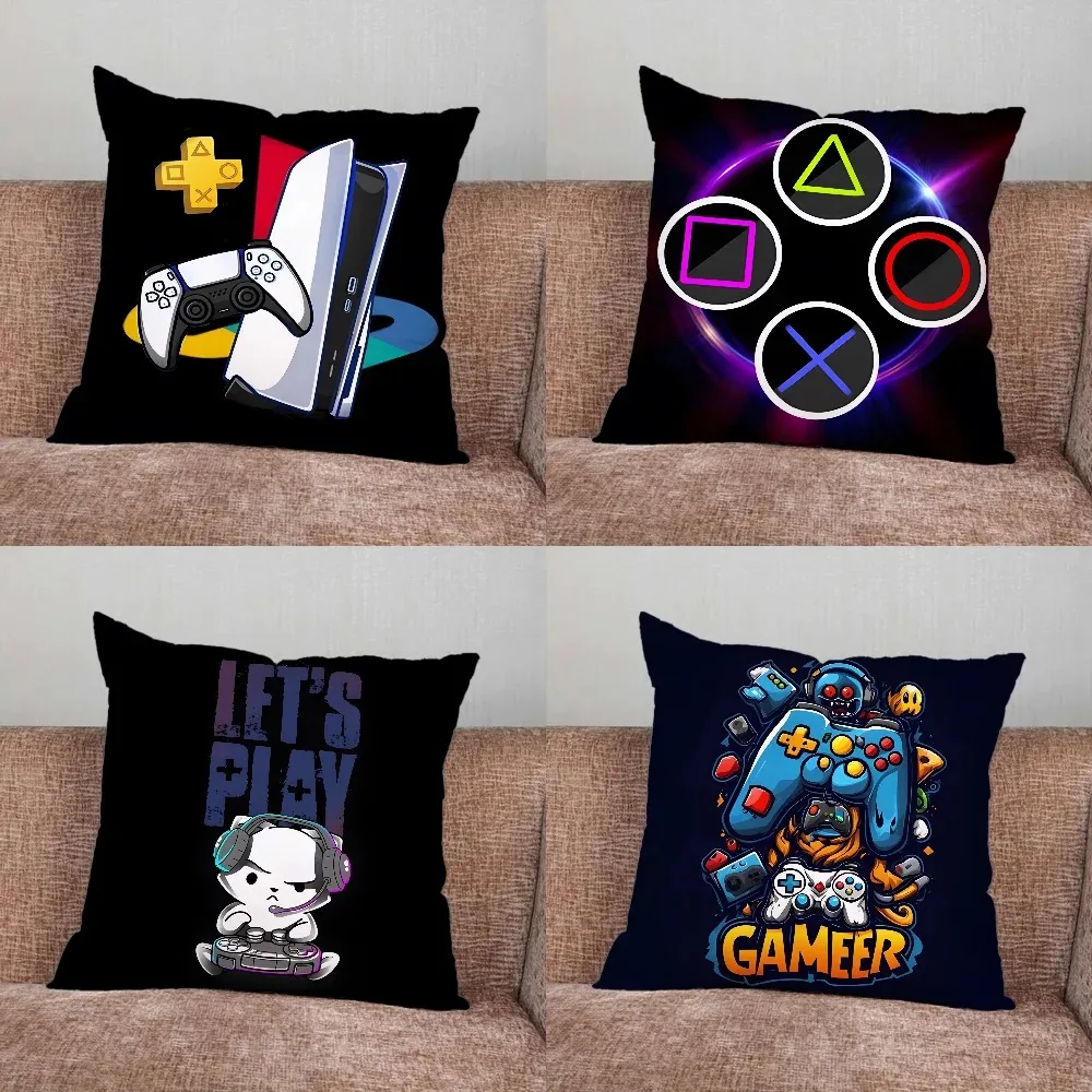Funda de cojín para controlador de videojuegos, funda de almohada cuadrada con estampado de Gamepad de neón, decoración para sala de juegos, sofá, silla, 40x40cm