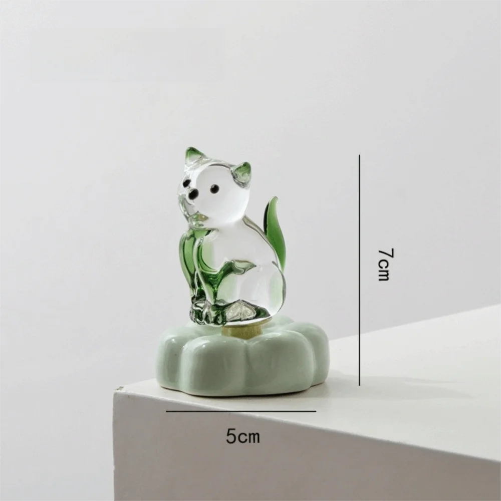 Glass Glass Cat Figurine Ceramic Rotating Base Crystal Cat Ornament Transparent Finish DIY Assembly Glass Animal Ornament