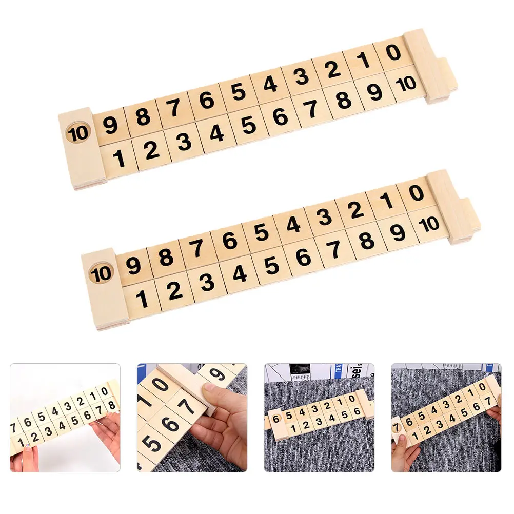 Régua de aprendizagem aritmética de madeira, 2 peças, 1-10, design de trilho científico, adição, subtração, desenvolvimento de inteligência matemática