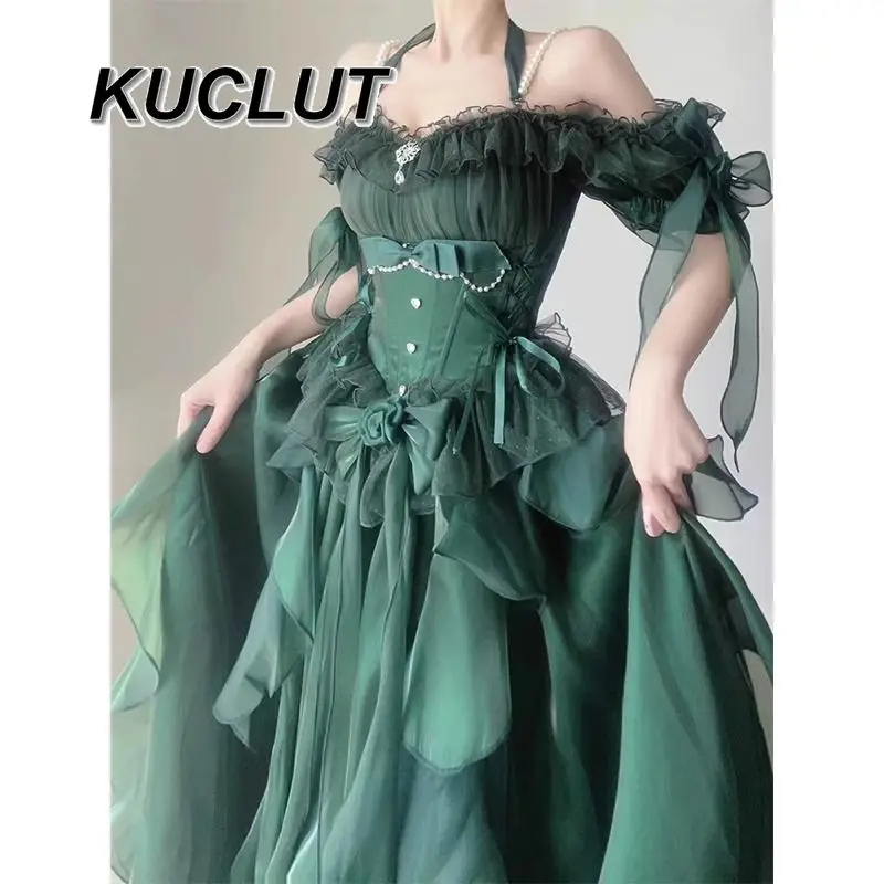 

2025 Spring and Summer New Green Wedding Dress Lolita Dresses Women Birthday Party Op Short Sleeve Lolita Fluffy Princess Dress
