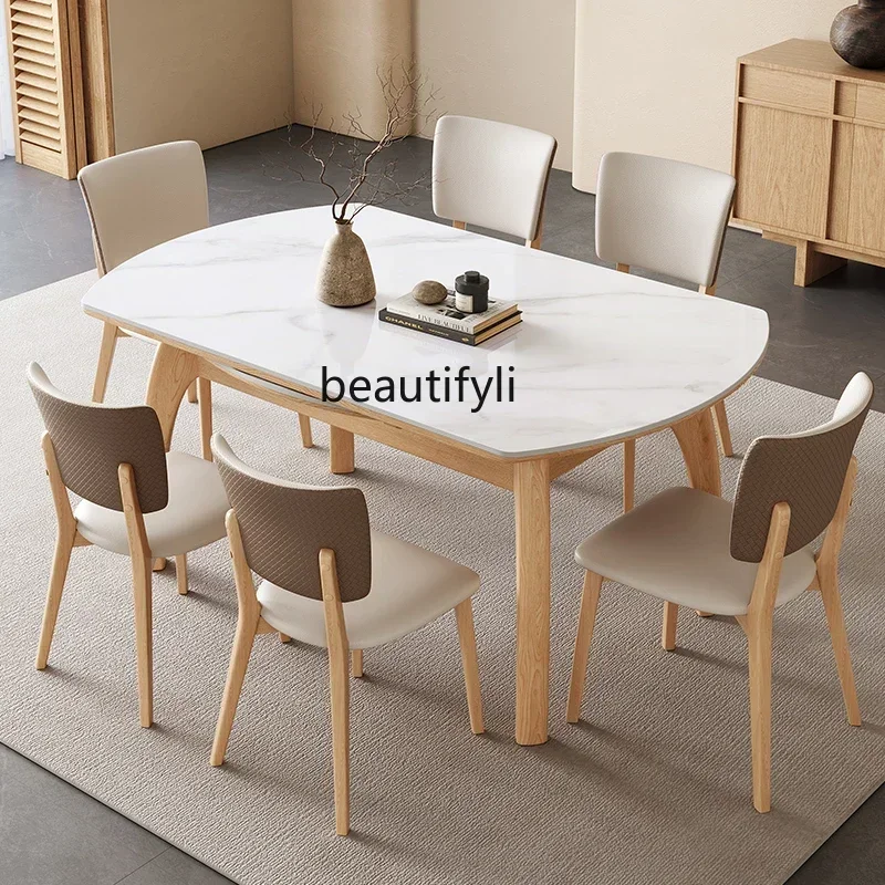 

YH55 Y Foldable round stretch solid wood rock slab dining table and chair log style high-end dual-purpose table
