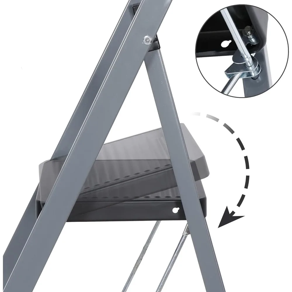 3-staps vouwladder met antislipplatform, lichtgewicht stalen ladder, trapladder met een draagvermogen van 330 lbs, draagbaar staal