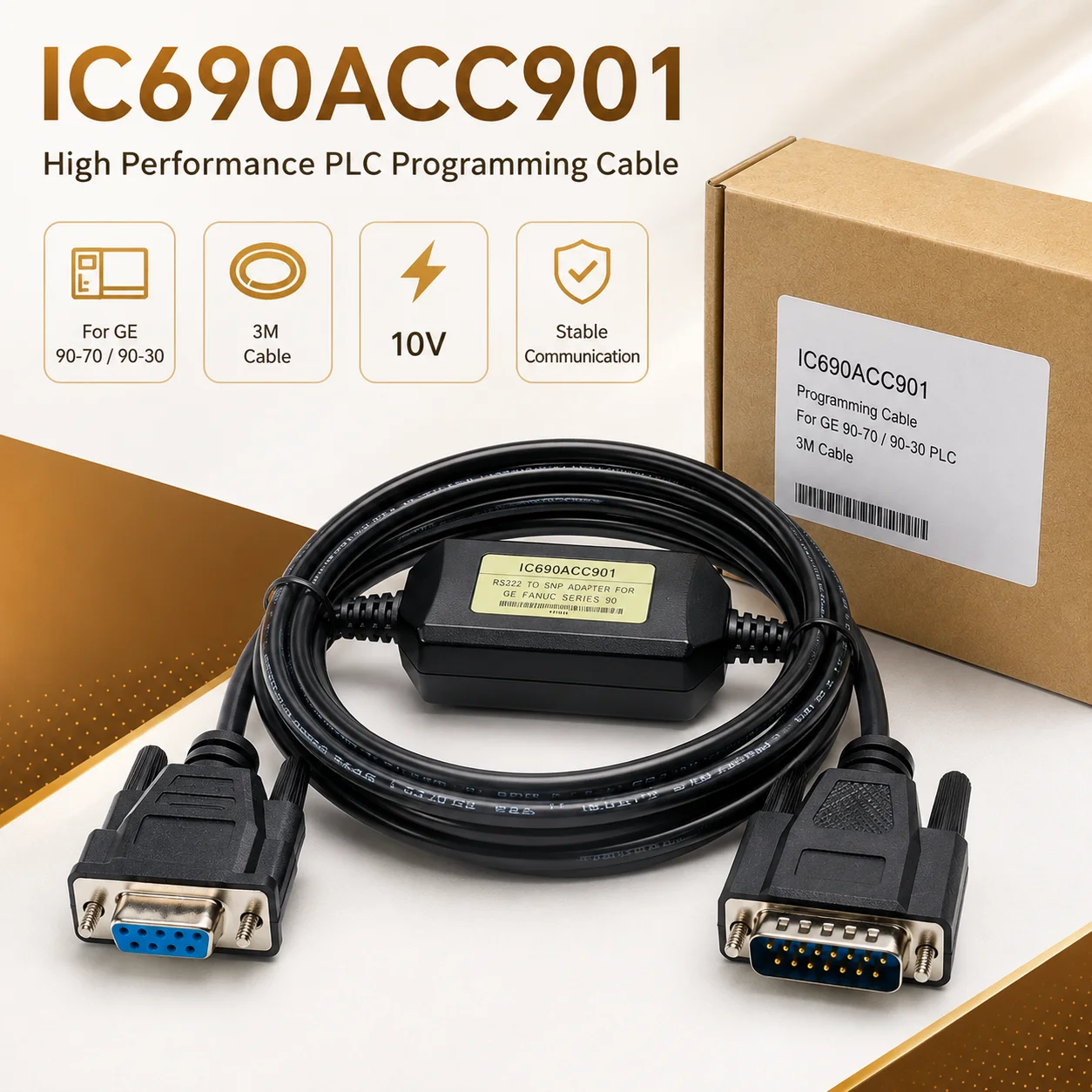 3M IC690ACC901 RS232 to SNP Programming Download Cable for GE 90-30 90-70 PLC DB9 Female DB15 Male 10V