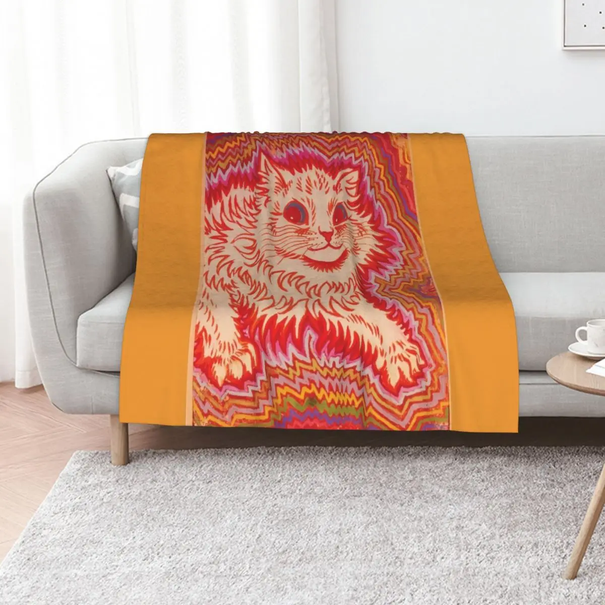 

Louis Wain Orange Psychadelic Cat Throw Blanket Sleeping Bag Plaid on the sofa valentine gift ideas Soft Plaid Blankets