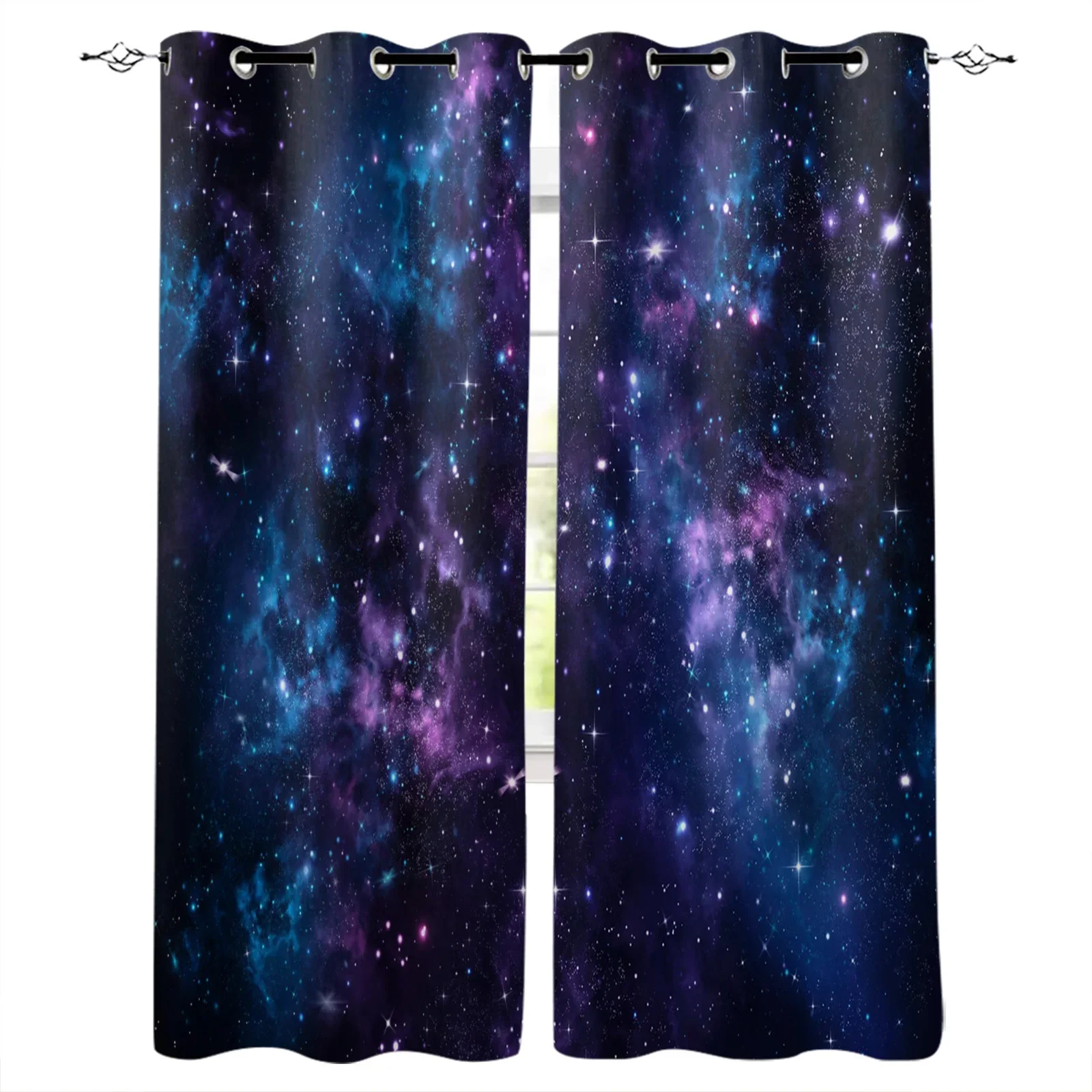 Blue Starry Sky Purple Milky Way Blackout Curtains Window Curtains For Bedroom Living Room Decor Window Treatments