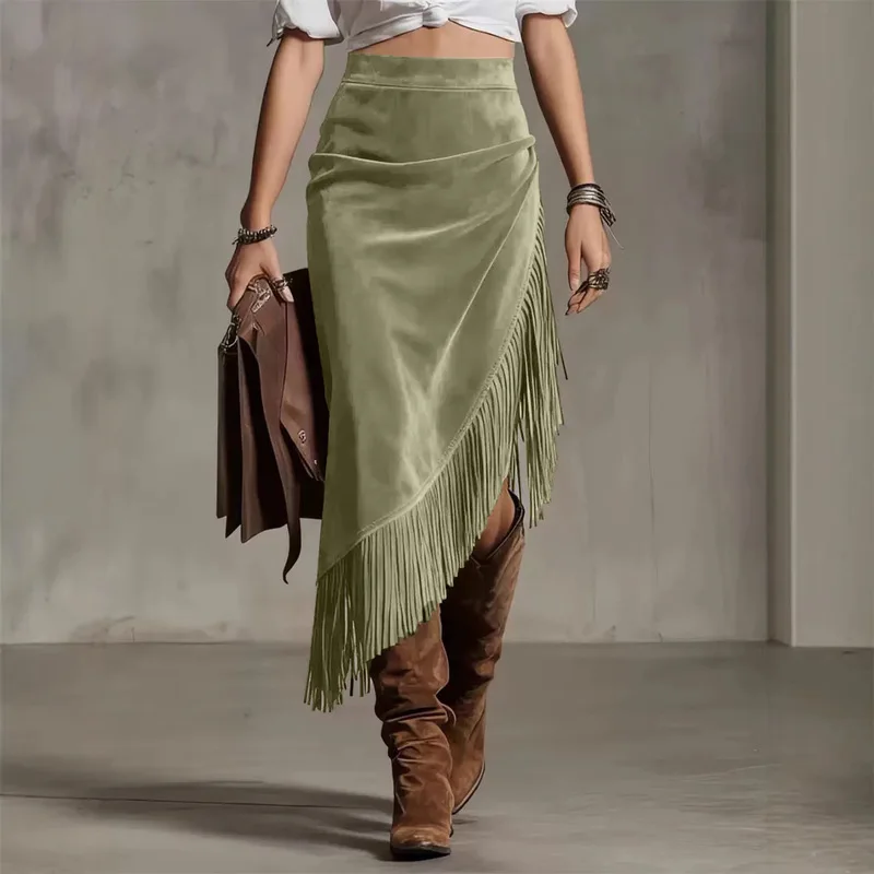 2026 retro western style irregular design suede skirt solid color half skirt