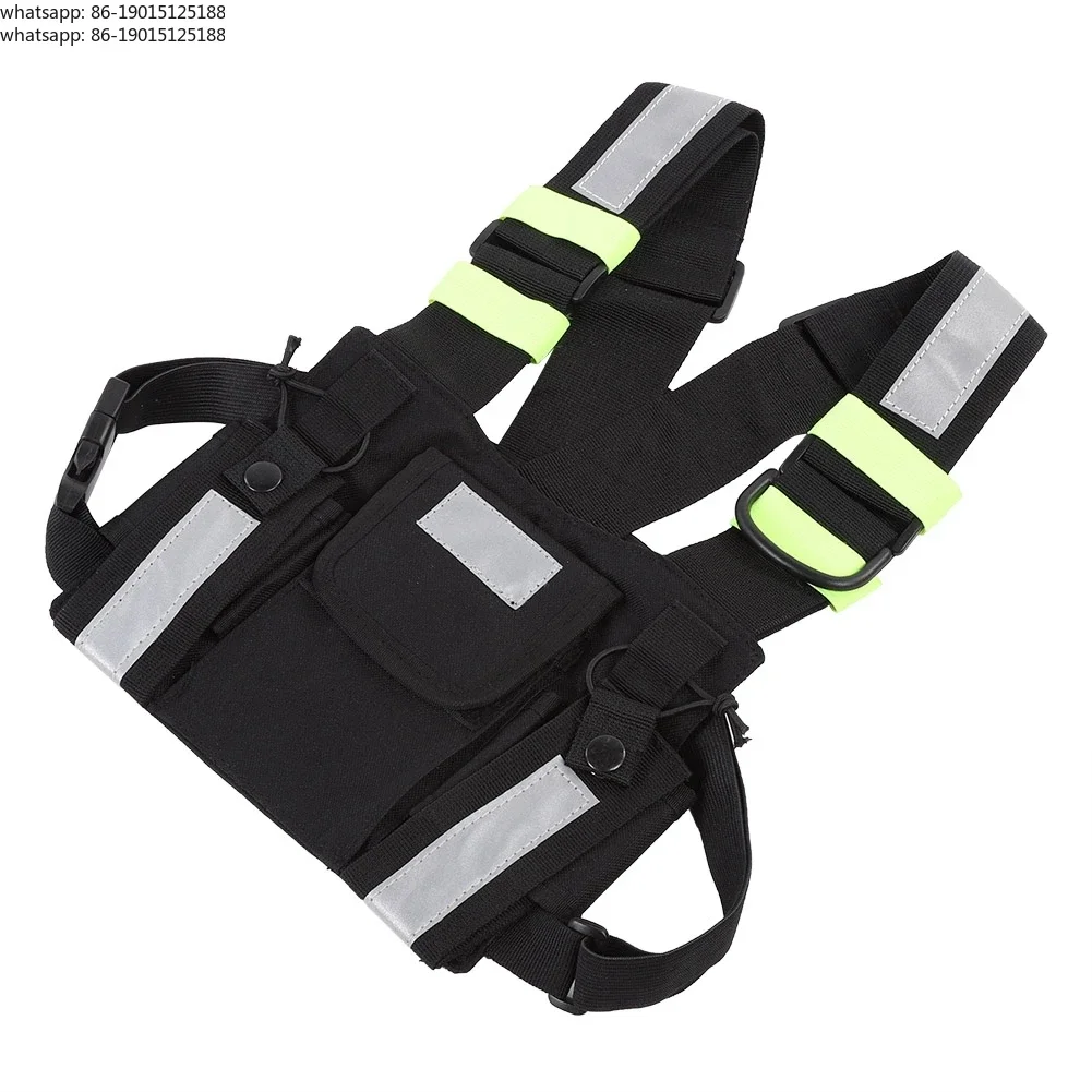 Chest Harness Front Pouch Yellow Reflective  Radio Tactical Harness Front Pack Vest Chest Bag Pouch For Walkie Talkie