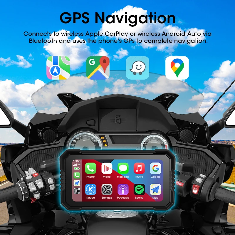 لوحة قيادة رقمية محمولة من Srnubi مضادة للسرقة وشاشة قابلة للإزالة لاسلكية CarPlay Moto Android Auto GPS للدراجات النارية