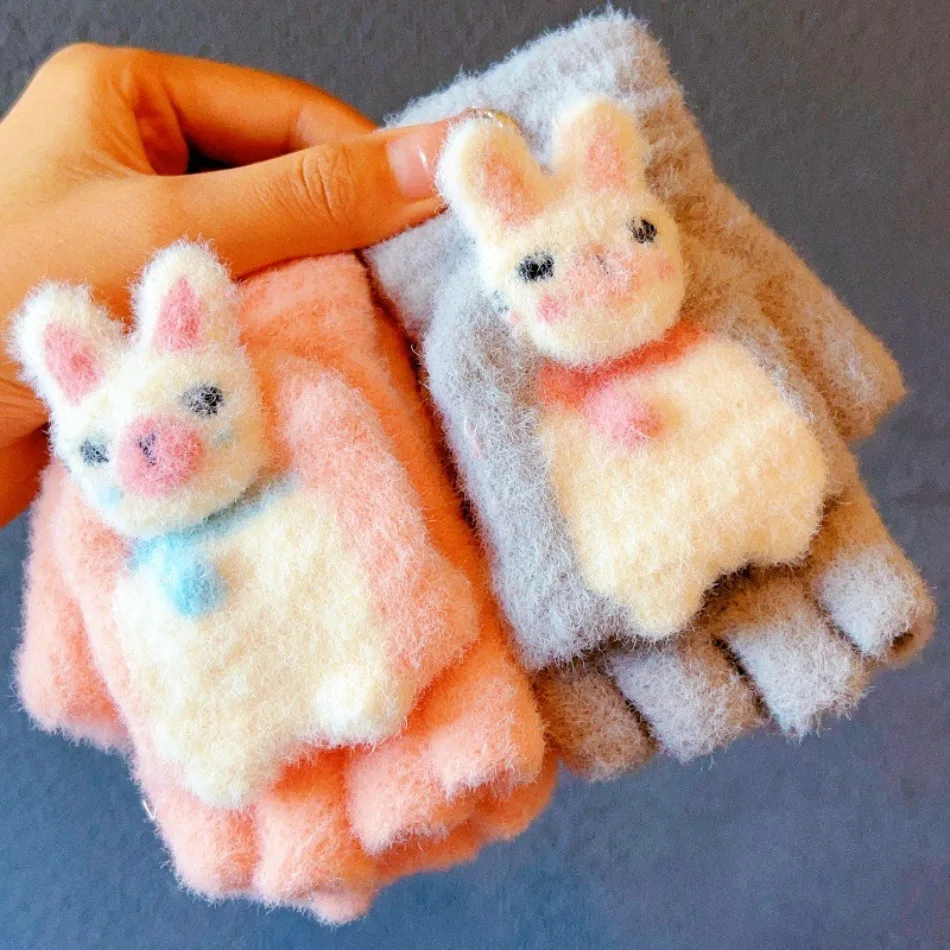 

Детские перчатки, детские зимние теплые варежки для мальчиков и девочек, с открытым пальцем и чехлом, для студентов, утолщенные флисовые перчатки HP01